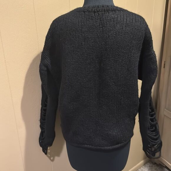 IRO black chunky knit ladder/shredded sleeve wool/alpaca/polyamide blend sweater - Picture 5 of 8